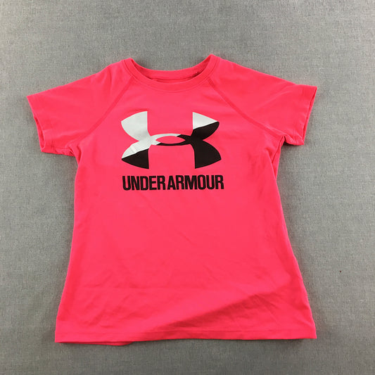 Under Armour Kids Girls T-Shirt Youth Size S Pink Logo Short Sleeve Top