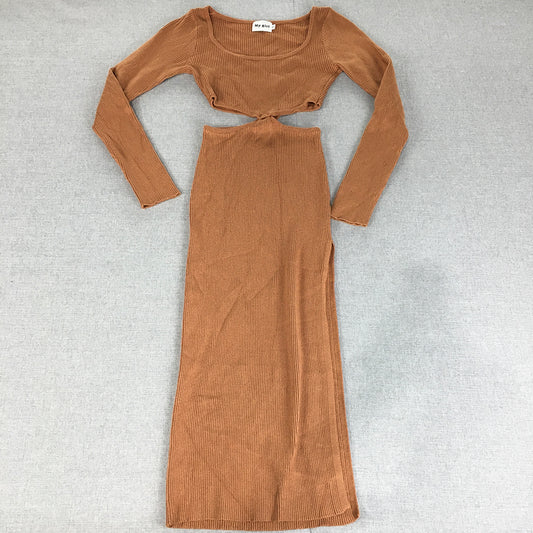 My Girl Womens Bodycon Dress Size 6 Brown Long Sleeve Knit Stretch Midi