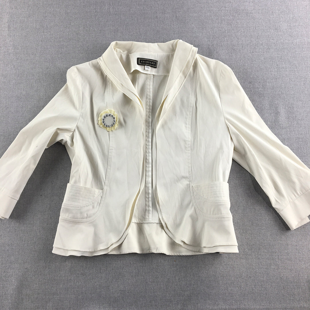 Ellassay Womens Jacket Size S White Floral Diamante Blazer Coat