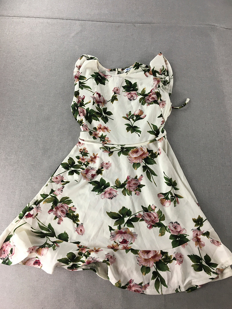 Valleygirl Womens Mini Dress Size S White Floral Fit & Flare Sleeveless