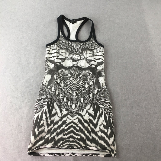 Bardot Womens Tank Top Size 8 White Black Psychedelic Striped Sleeveless Shirt