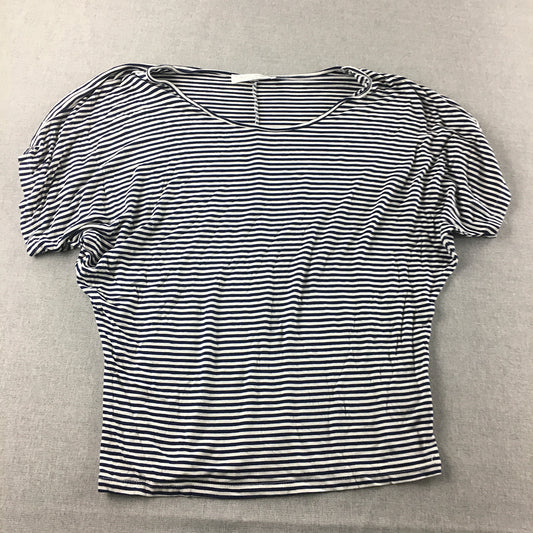 Betty Basics Womens Top Size 7 White Blue Striped Short Sleeve Stretch Fabric