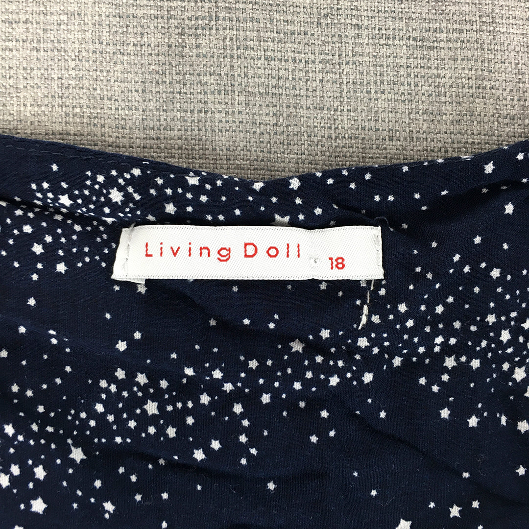 Living Doll Womens Top Size 18 Blue Star Pattern Button-Up Shirt