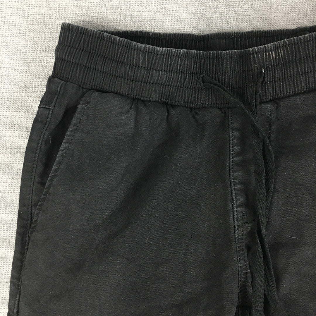 Country Denim Womens Shorts Size 6 Black Drawstring Pockets Raw Hem