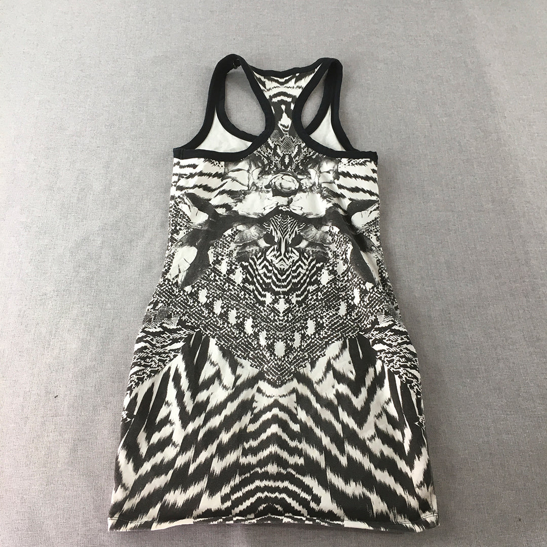 Bardot Womens Tank Top Size 8 White Black Psychedelic Striped Sleeveless Shirt