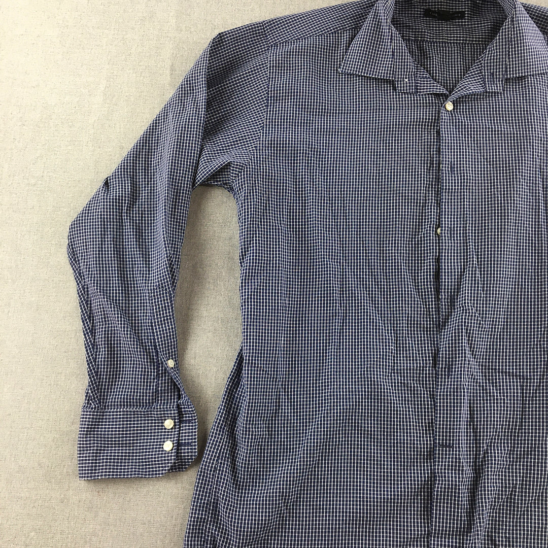 Van Heusen Studio Mens Shirt Size M Blue Checkered Long Sleeve Button-Up