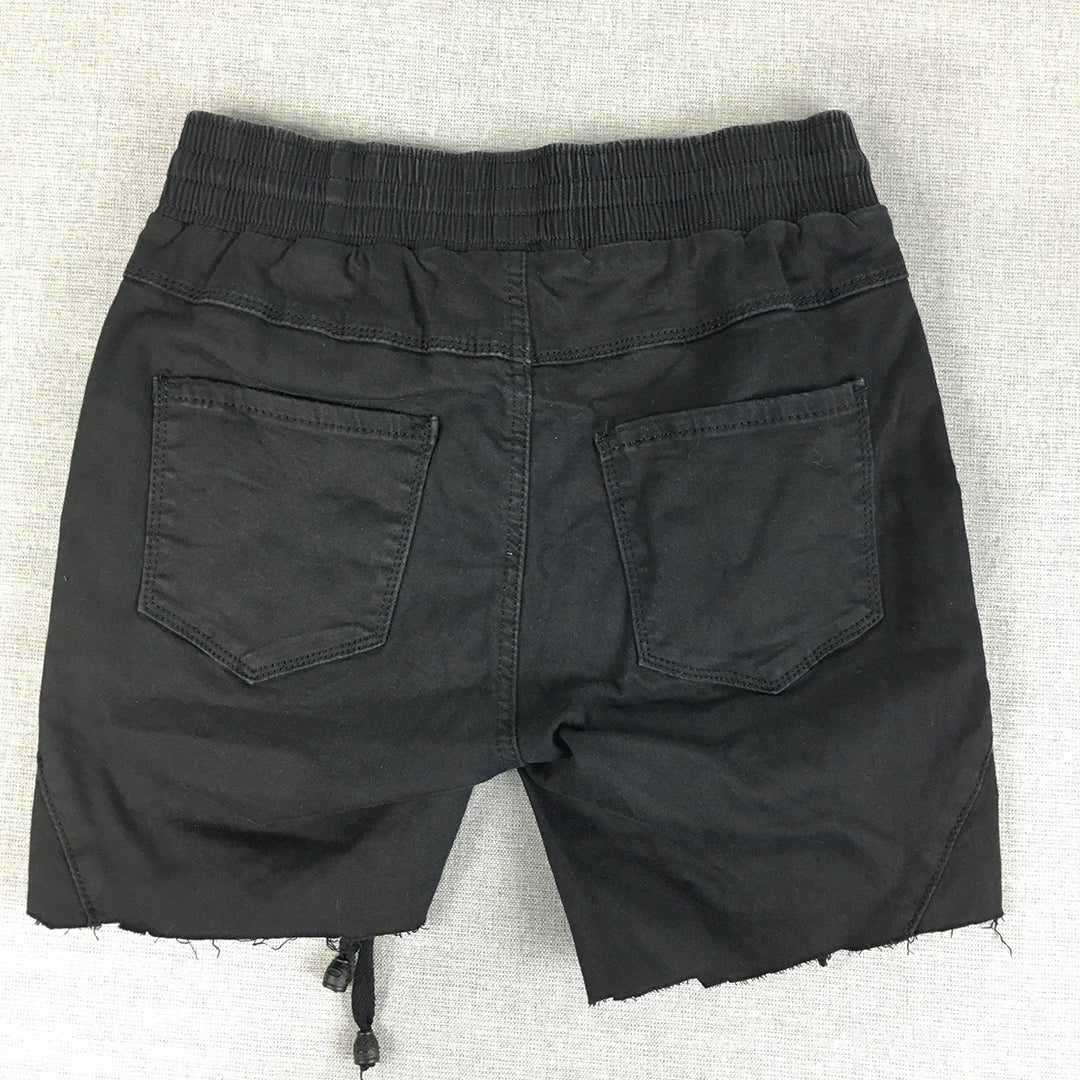 Country Denim Womens Shorts Size 6 Black Drawstring Pockets Raw Hem