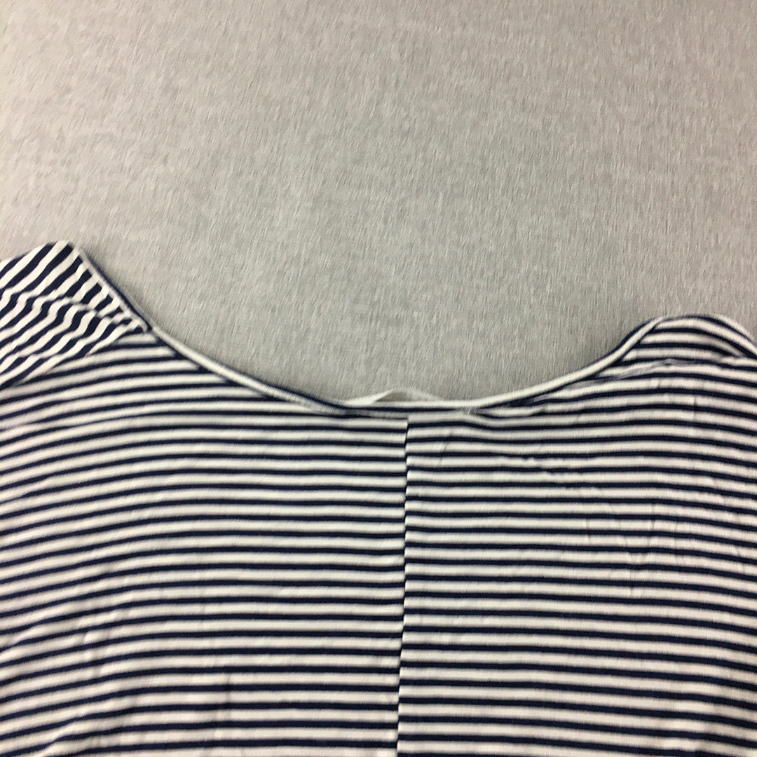 Betty Basics Womens Top Size 7 White Blue Striped Short Sleeve Stretch Fabric