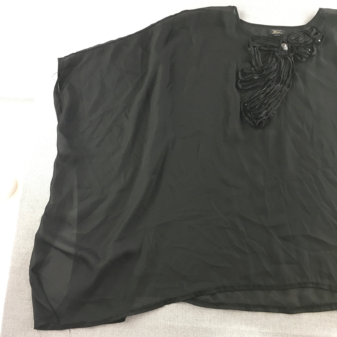 Bee Australia Womens Top Size L Black Oversized Shawl Shirt Blouse
