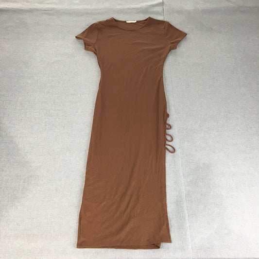 Heart & Hips Womens Bodycon Dress Size M Brown Midi Knit Side Slit