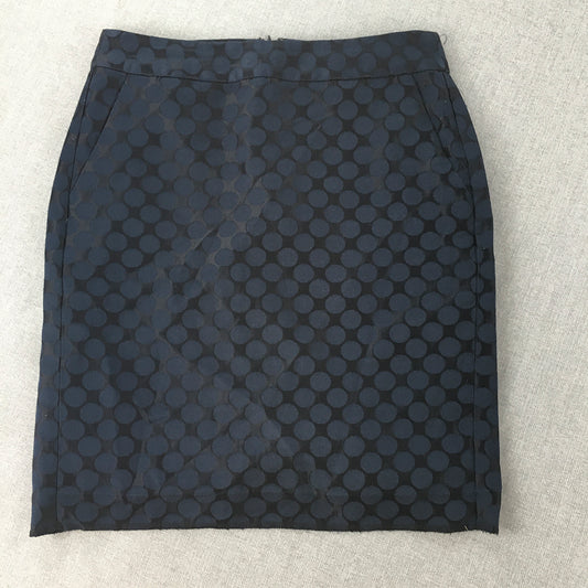 Banana Republic Womens Pencil Skirt Size 6 Black Blue Polka Dot Midi Straight