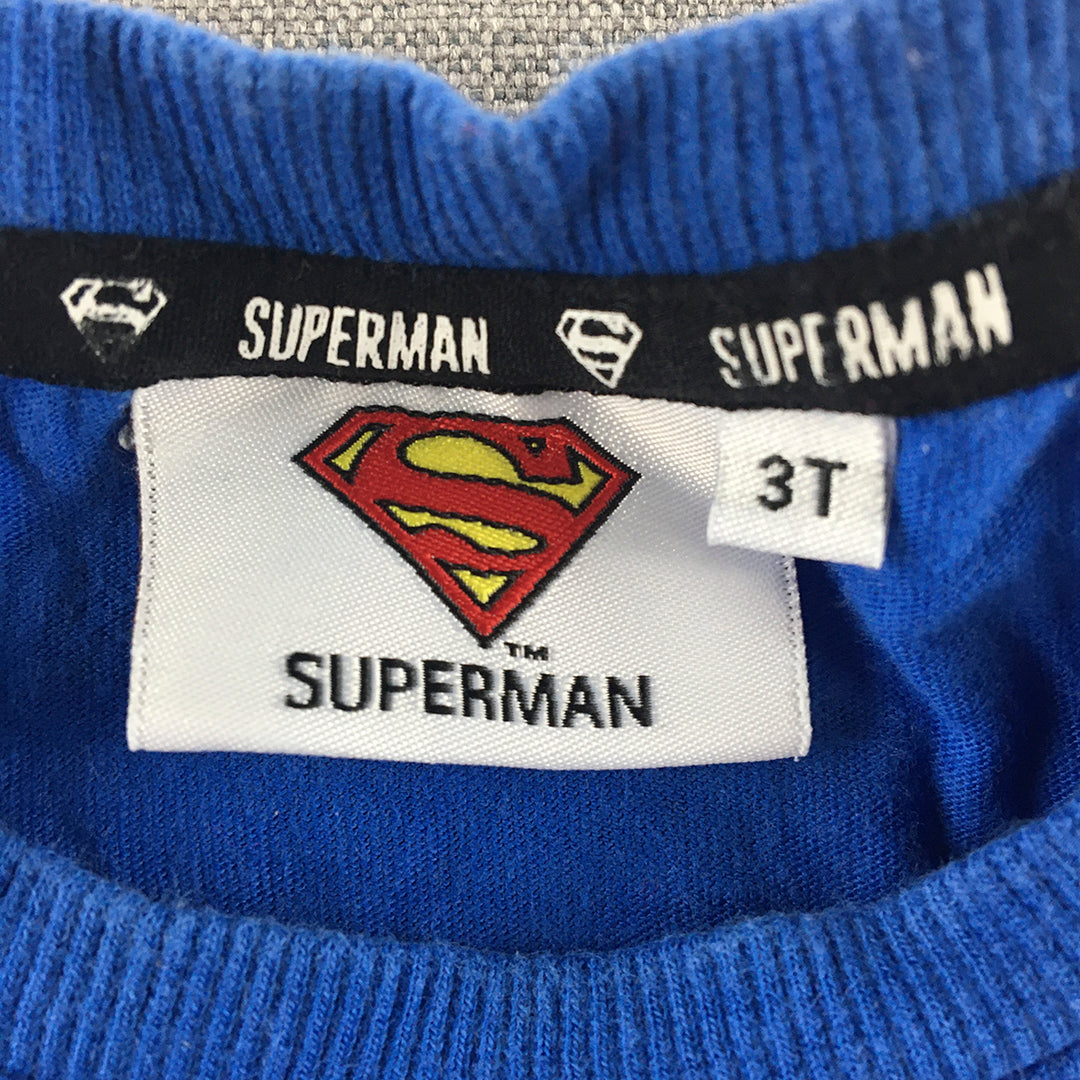 Superman Kids Boys T-Shirt Size 3 Toddler Blue Logo DC Comics Superhero