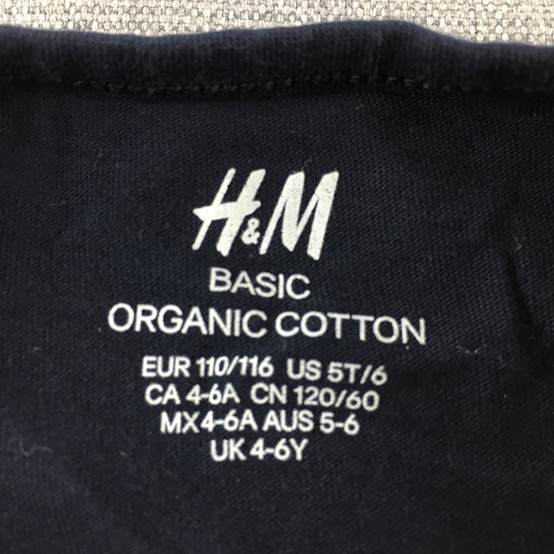 H&M Kids Boys T-Shirt Size 5 - 6 Years Navy Blue Short Sleeve Crew Neck Tee