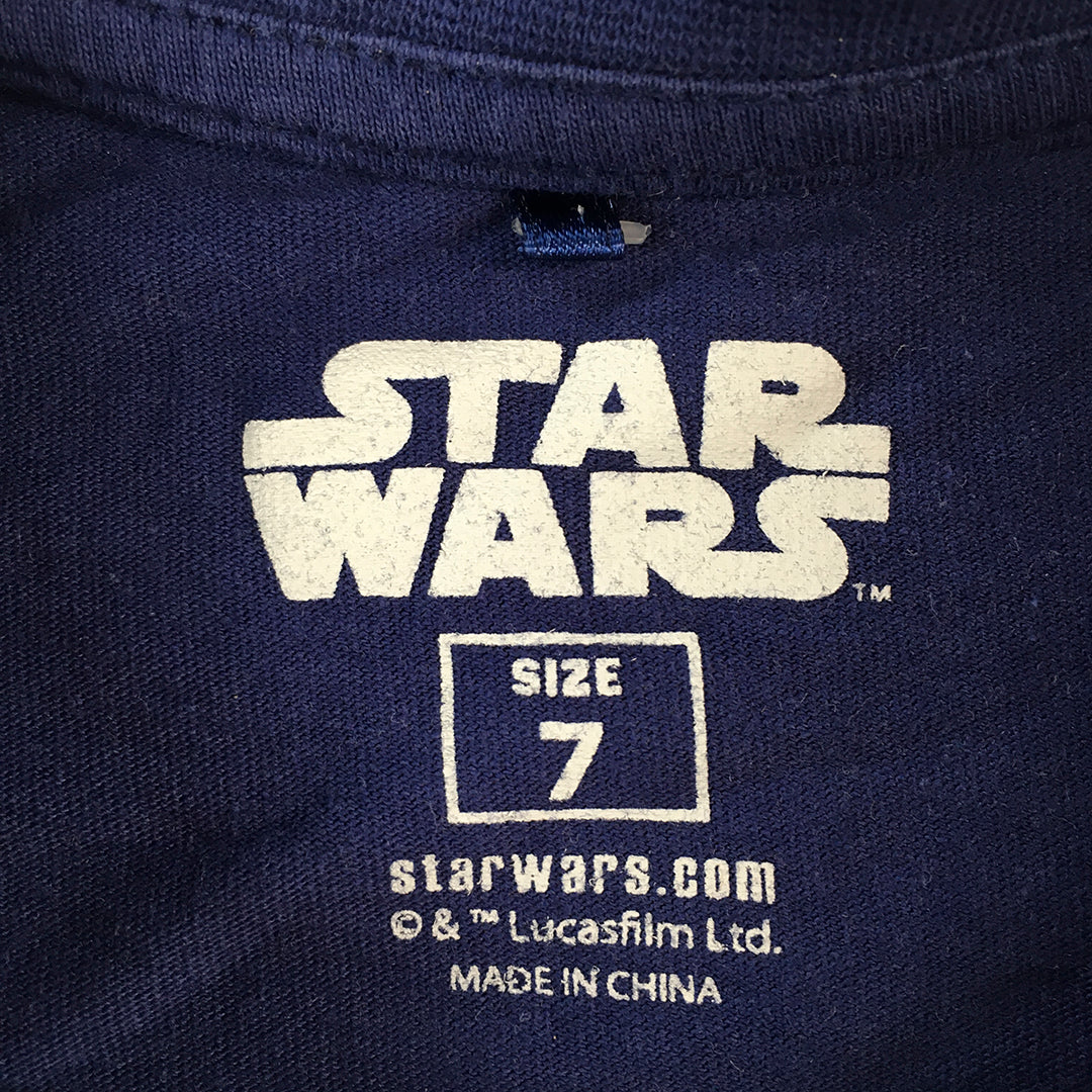 Star Wars Kids Boys T-Shirt Size 7 Blue Short Sleeve Licensed Crew Neck Top