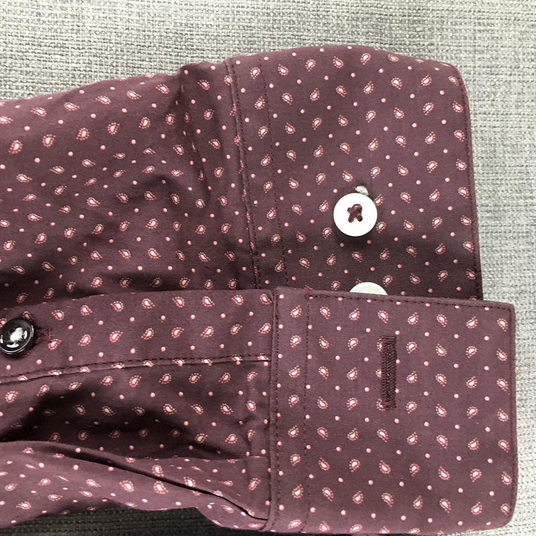 Saba Mens Shirt Size L Slim Fit Purple Paisley Dot Long Sleeve Button-Up