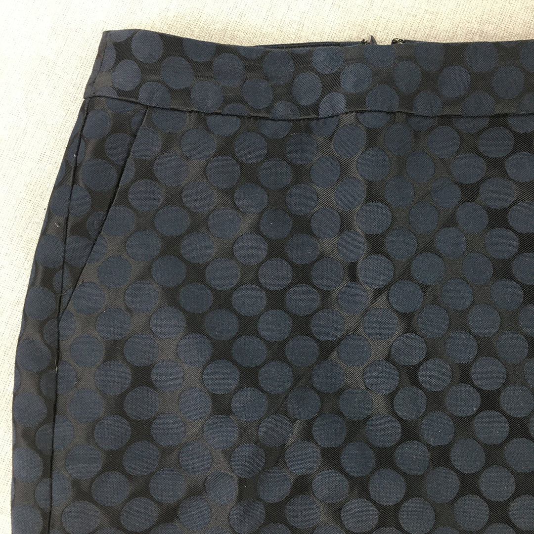 Banana Republic Womens Pencil Skirt Size 6 Black Blue Polka Dot Midi Straight