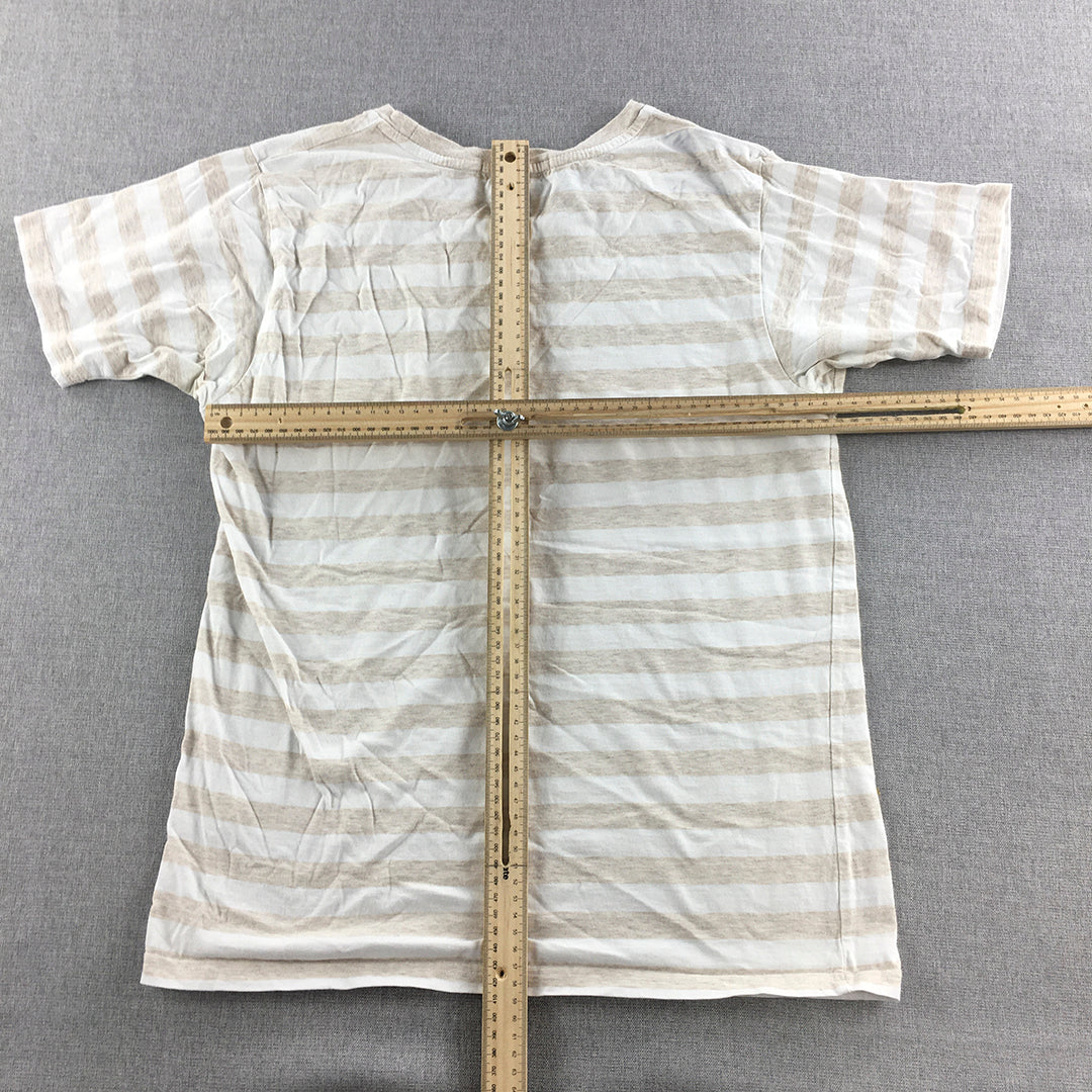 Nude Lucy Womens T-Shirt Size M White Brown Striped Logo Top