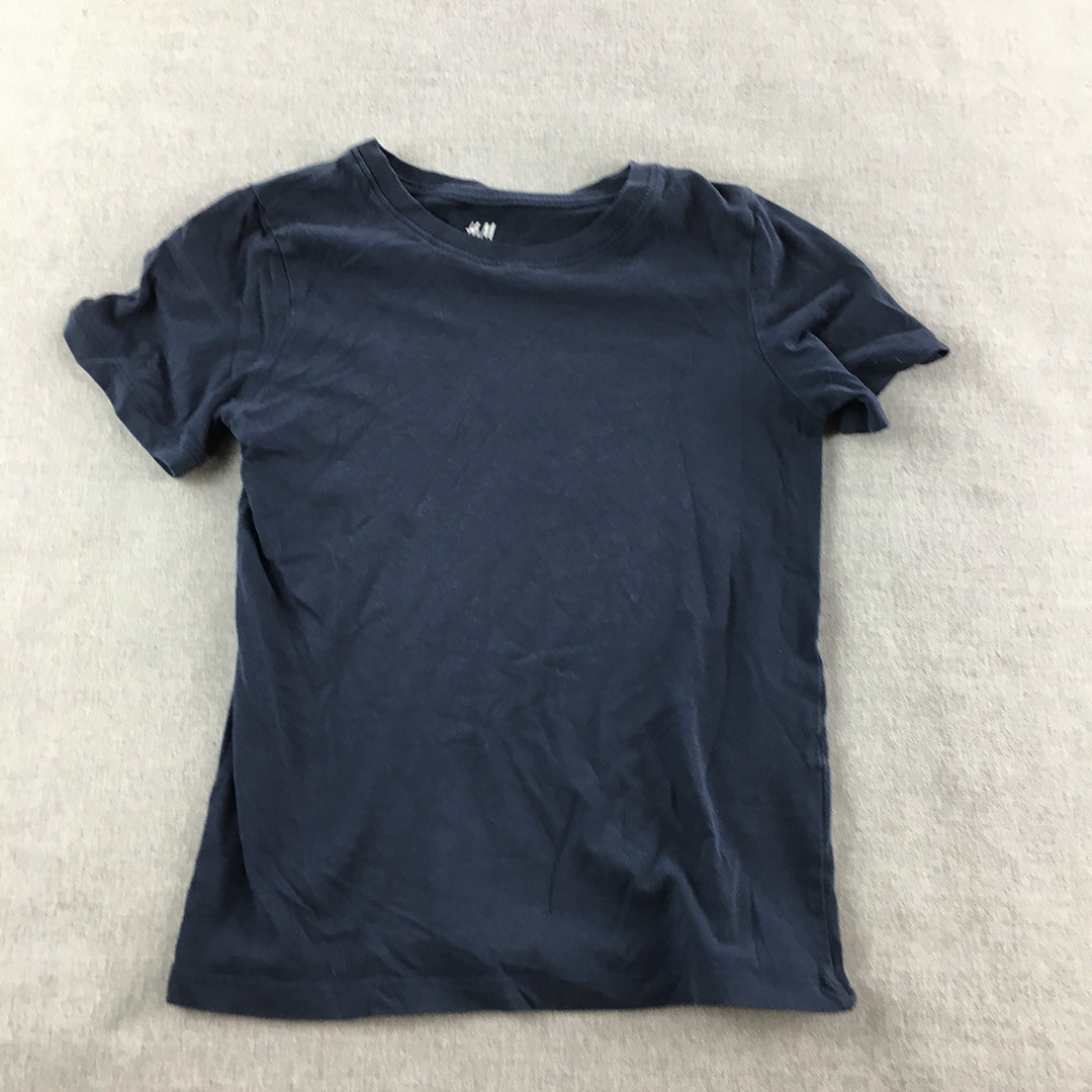 H&M Kids Boys T-Shirt Size 7 - 8 Years Navy Blue Short Sleeve Crew Neck Tee