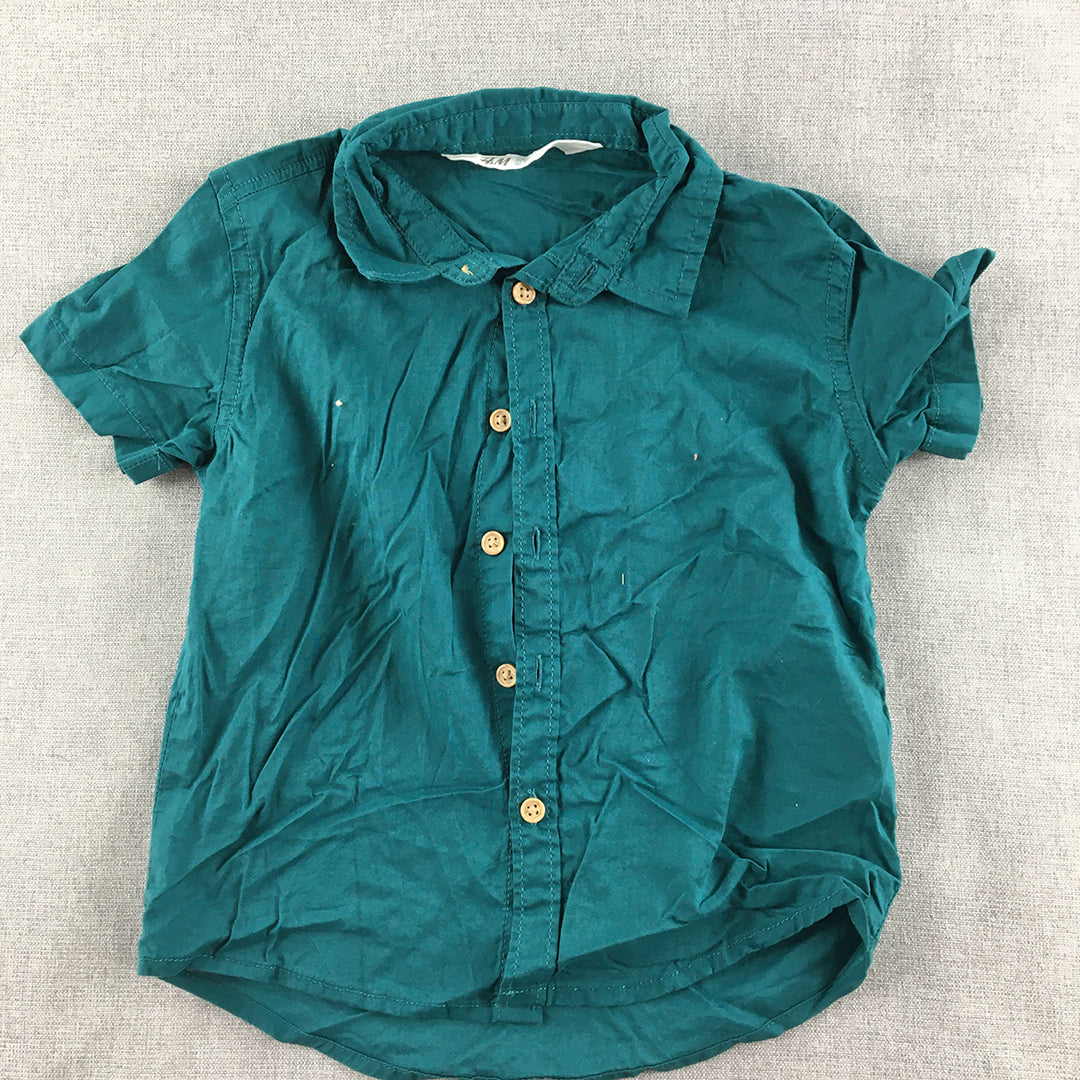 H&M Kids Boys Shirt Size 2 Blue Button-Up Short Sleeve Baby Toddler Top