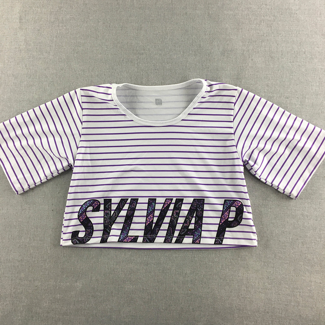 Sylvia P Kids Girls Top Size 10 White Purple Logo Top