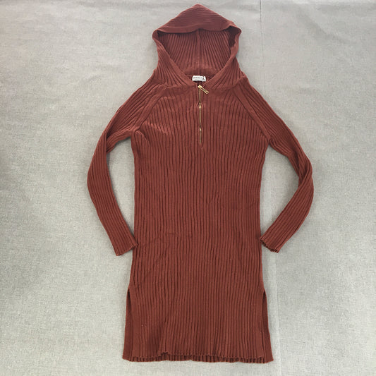 Spring Road Womens Hoodie Dress Size 8 Red Knit Long Sleeve Mini 1/4 Zip