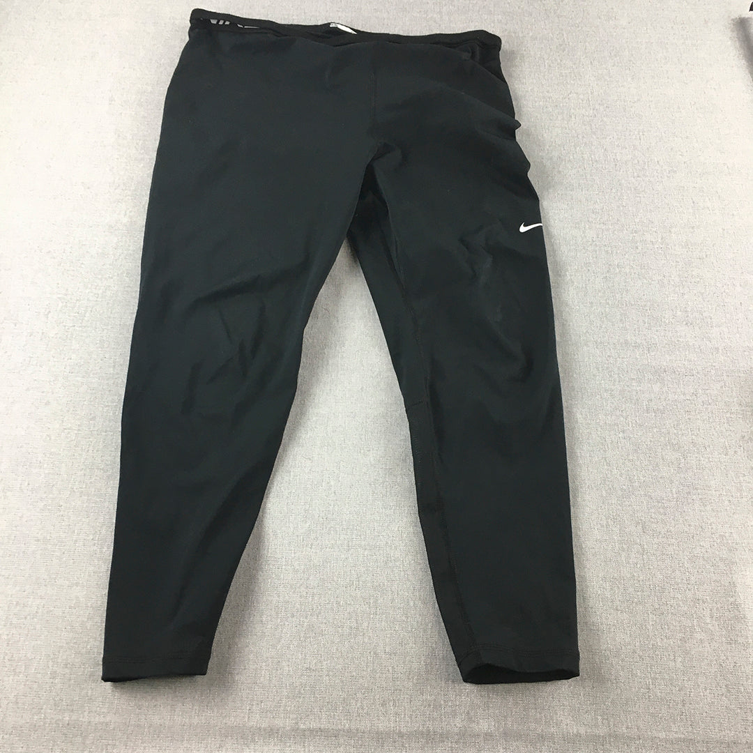 Nike Pro Womens Leggings Size XL Black 3/4 Length Logo Gym Athletic