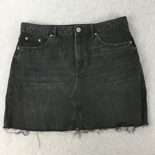 H&M Womens Denim Skirt Size 10 Black Raw Hem Pockets Cut-Off Jean Style