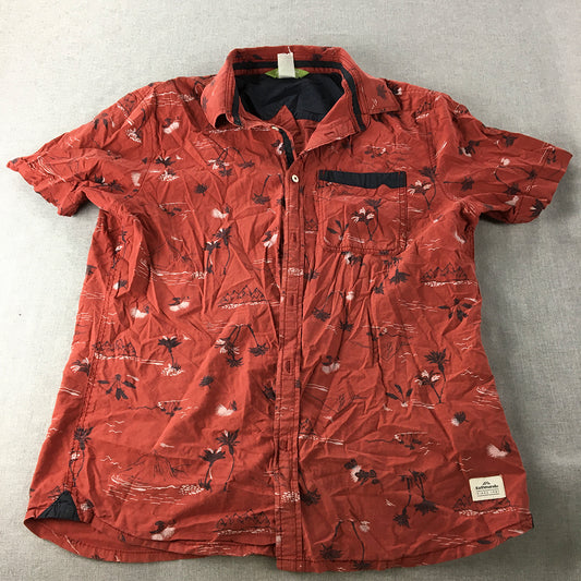 Kathmandu Mens Shirt Size L Red Aloha Hawaiian Button-Up Short Sleeve