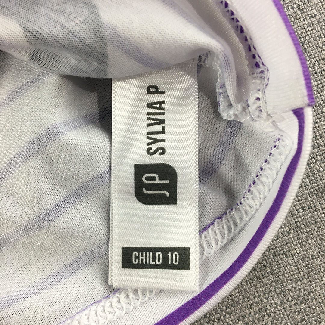 Sylvia P Kids Girls Top Size 10 White Purple Logo Top