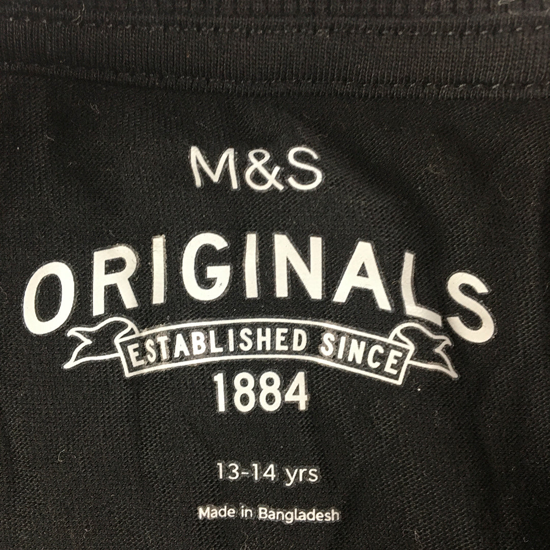 M&S Originals Kids Girls Top Size 13 - 14 Years Black Butterfly Long Sleeve