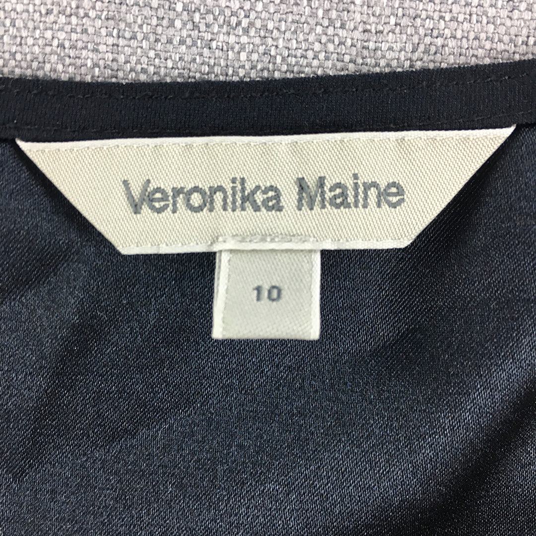 Veronika Maine Womens Top Size 10 Navy Blue Short Sleeve Shirt Blouse