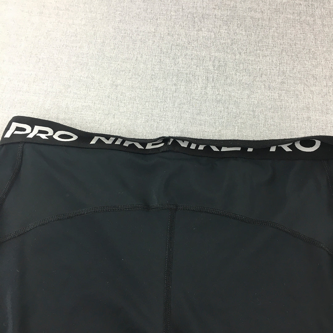 Nike Pro Womens Leggings Size XL Black 3/4 Length Logo Gym Athletic