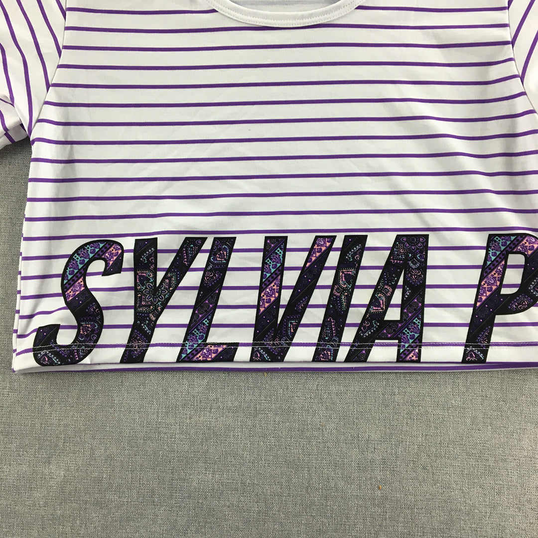 Sylvia P Kids Girls Top Size 10 White Purple Logo Top