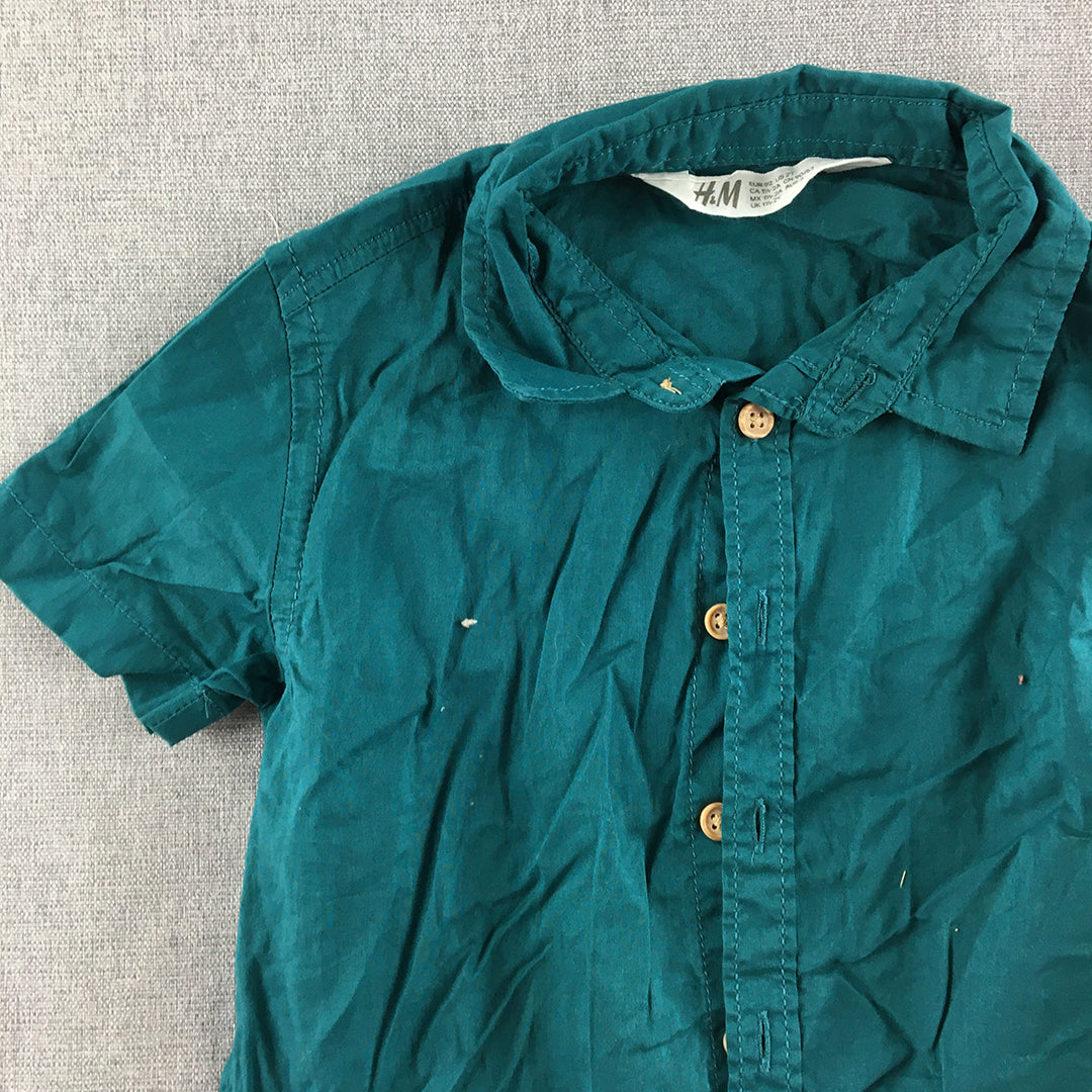 H&M Kids Boys Shirt Size 2 Blue Button-Up Short Sleeve Baby Toddler Top