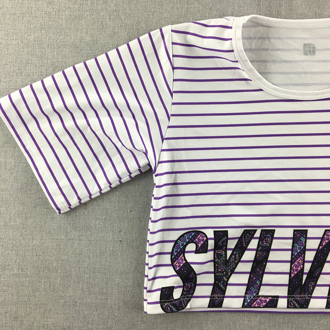 Sylvia P Kids Girls Top Size 10 White Purple Logo Top