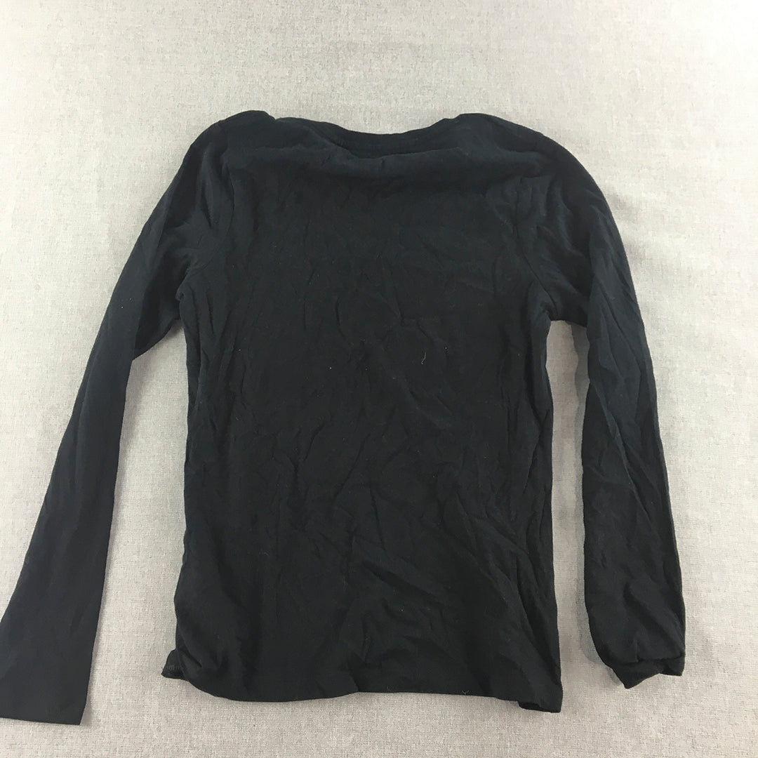 M&S Originals Kids Girls Top Size 13 - 14 Years Black Butterfly Long Sleeve