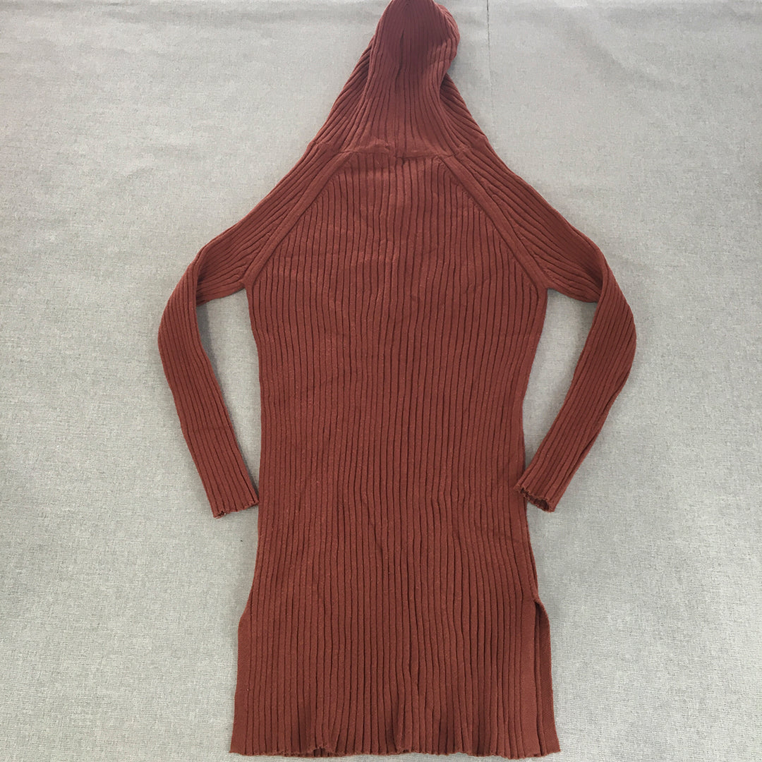 Spring Road Womens Hoodie Dress Size 8 Red Knit Long Sleeve Mini 1/4 Zip