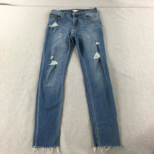 H&M Womens Skinny Jeans Size 8 Blue Distressed Denim Pockets