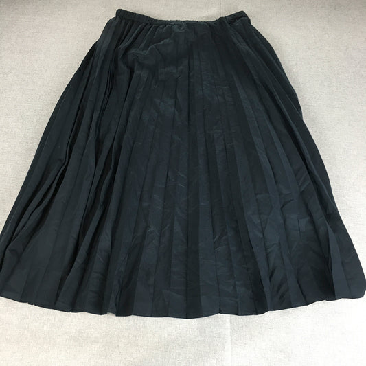 Uniqlo Womens Pleated Skirt Size L Navy Blue Maxi A-Line Elastic Waist