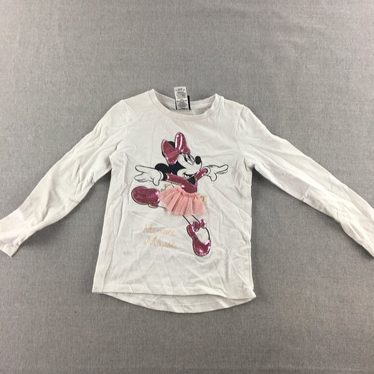 Disney Minnie Mouse Kids Girls Top Size 6 White Long Sleeve Pullover Shirt