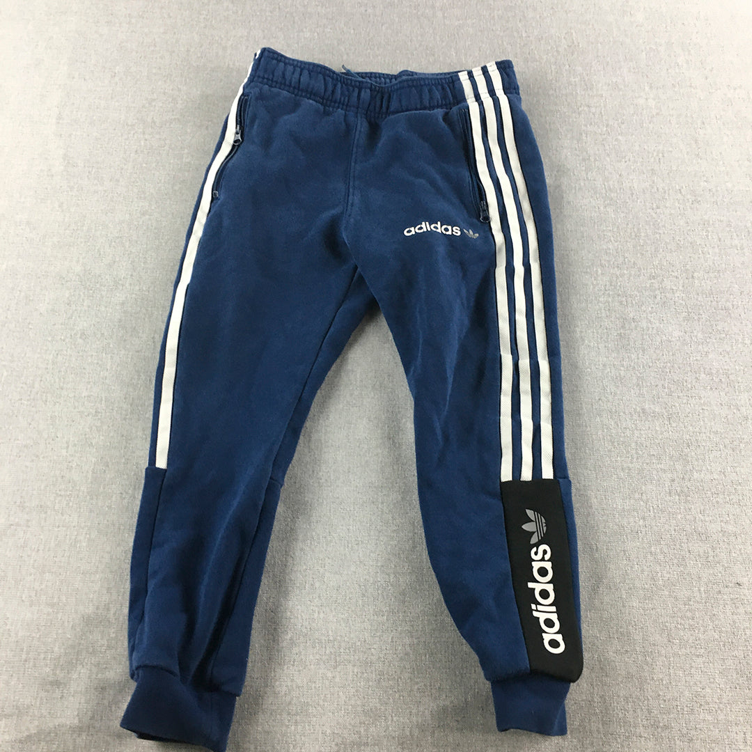 Adidas Kids Boys Tracksuit Pants Size 7 - 8 Years Blue Drawstring Pockets Logo