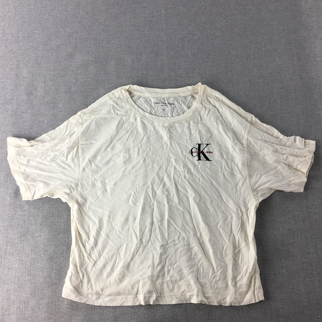 Calvin Klein Womens Cropped T-Shirt Size XS White Logo Short Sleeve Top