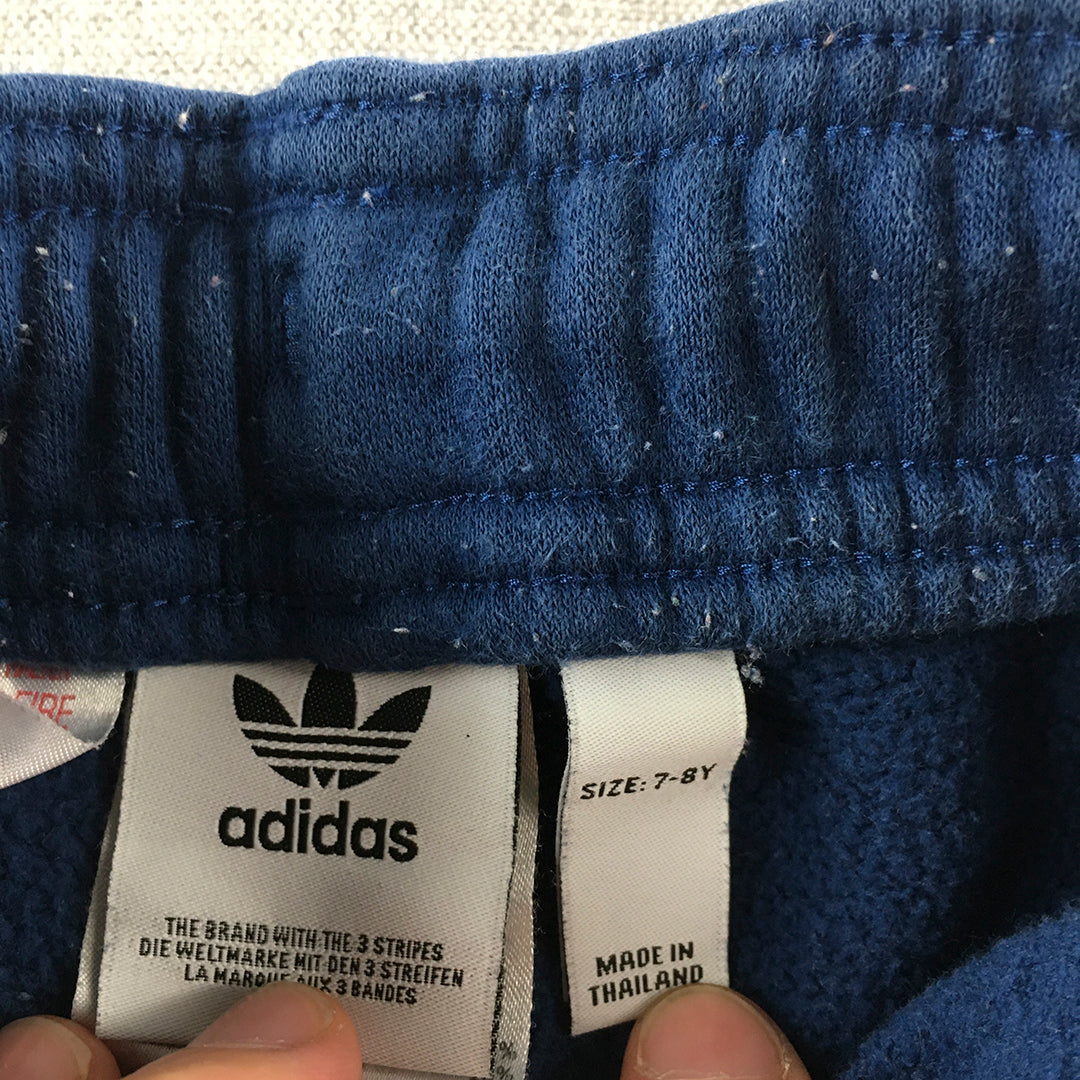 Adidas Kids Boys Tracksuit Pants Size 7 - 8 Years Blue Drawstring Pockets Logo