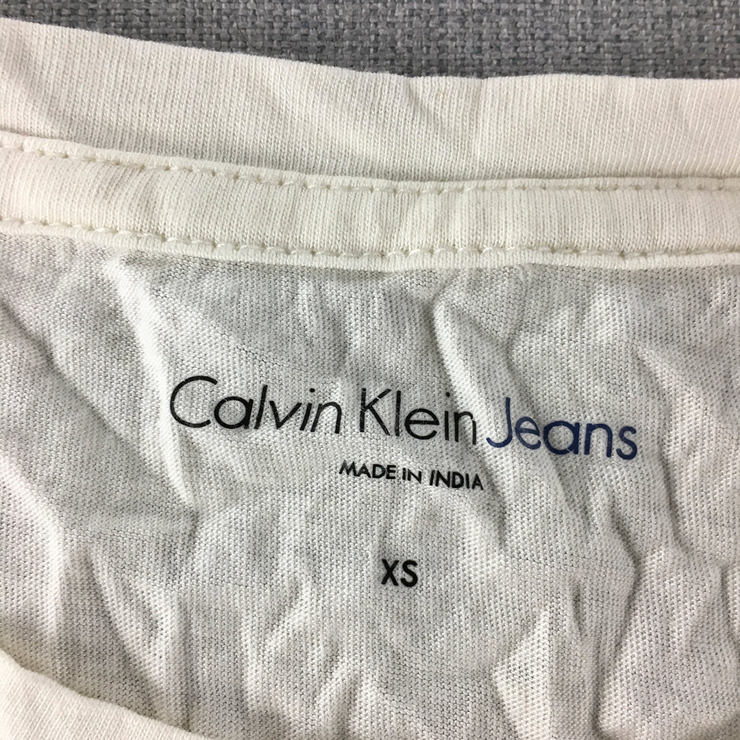 Calvin Klein Womens Cropped T-Shirt Size XS White Logo Short Sleeve Top