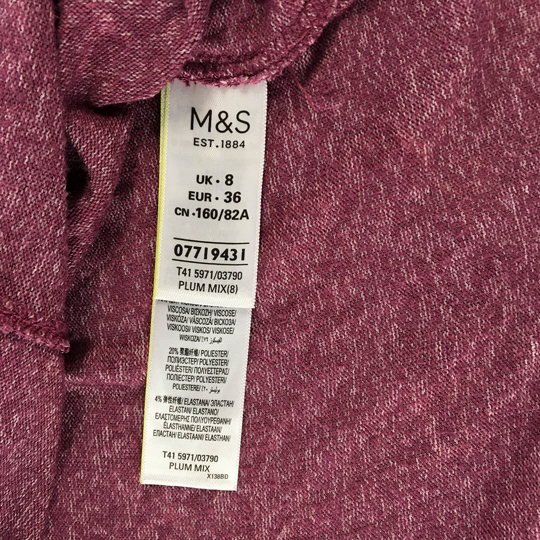 M&S Collection Womens Knit Sweater Size 8 Purple Bird Pattern Mock Neck Jumper