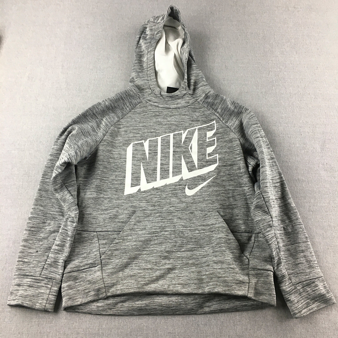 Nike Kids Boys Hoodie Sweater Youth Size L Grey Logo Pullover Jumper