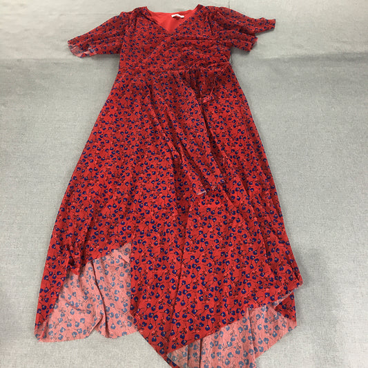 Valleygirl Womens Maxi Sundress Size XL Red Floral Asymmetrical Hem Short Sleeve