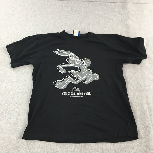 Vintage WB Movie World Australia Mens T-Shirt Size S Black Buggs Bunny Tee