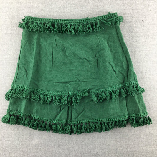 Indikah Womens Mini Skirt Size 6 Green Frilled