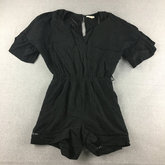 H&M Womens Playsuit Size 4 Black Short Sleeve V-Neck One-Peice